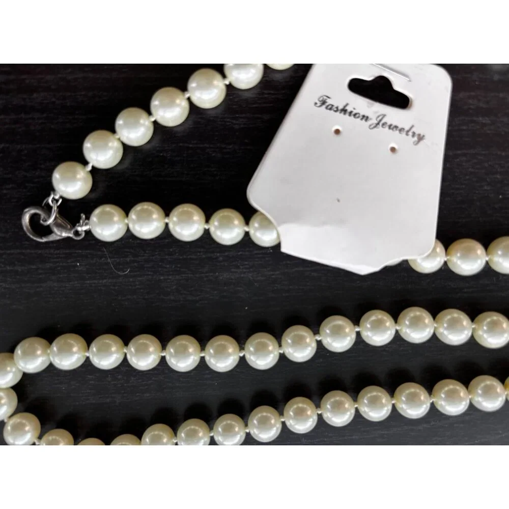 Elegant Faux Pearl Necklace With Lobster Clasp Closure 60-Inch Strand Classic Wh - Picture 5 of 7